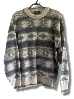 VTG Eaton Aztec Wool Blend Sweater Made in Italy Size Medium